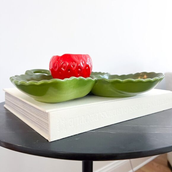 Vintage Metlox Poppytrail California Strawberry Divided Serving Bowl Pottery - Picture 9 of 12